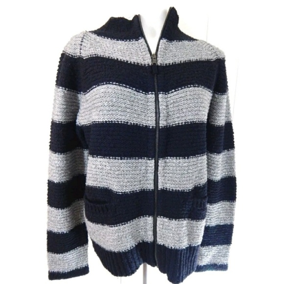 360 Sweater Gray Striped Full Zip Cardigan - Picture 1 of 5